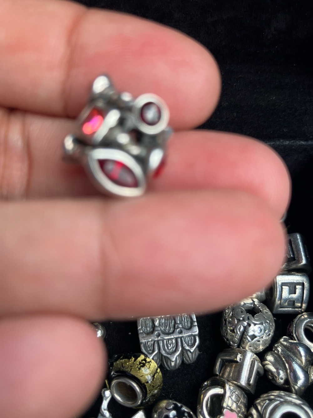 Chamilia Sterling Silver Charm Bead with Red Crystals - Women's Jewelry